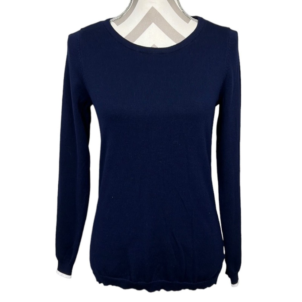 Absolutely stitch fix knit sweater navy blue with white wrist stripe size Small